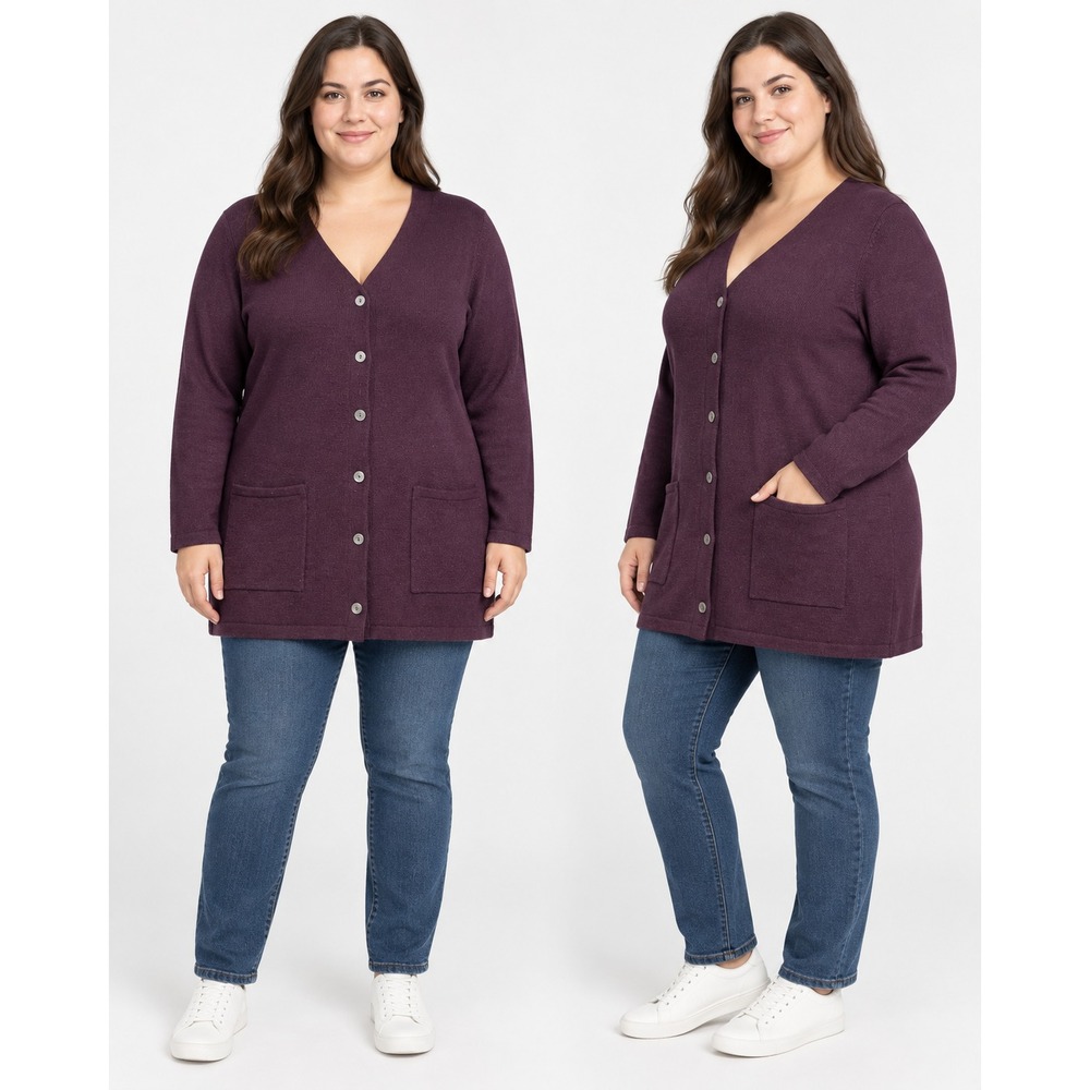 Charter Club 100% Merino Wool Cardigan Sweater XL Purple Plum V-Neck Pocket